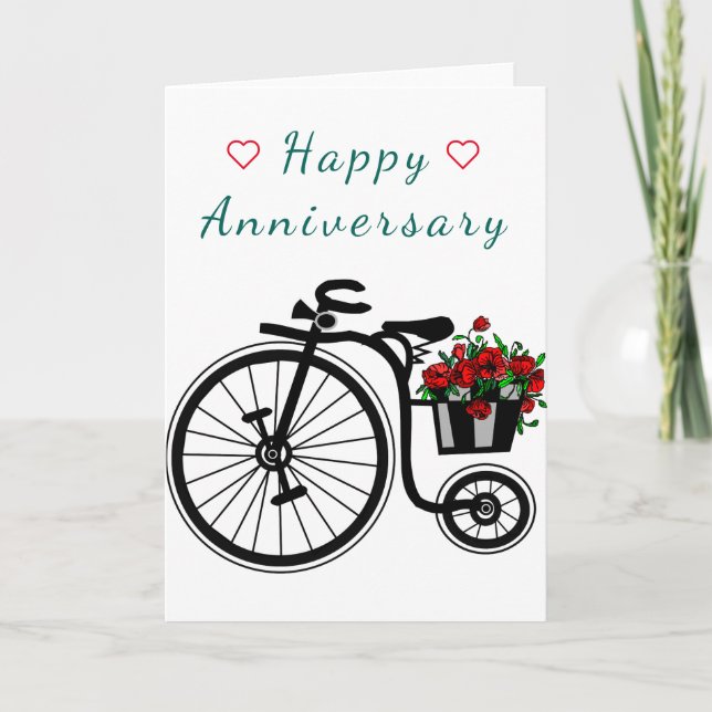 Tarjeta de aniversario feliz flores románticas amo (Anverso)