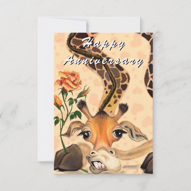 Tarjeta de Aniversario Feliz Girafa Romántica con  (Anverso)