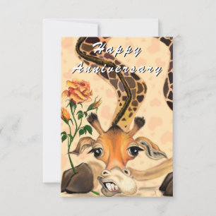 Tarjeta de Aniversario Feliz Girafa Romántica con 