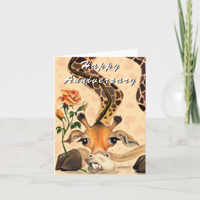 Tarjeta de Aniversario Feliz Girafa Romántica - Gr (Anverso)