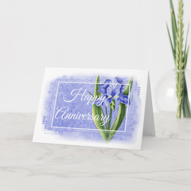 Tarjeta de aniversario feliz - Iris azul d1 (Anverso)