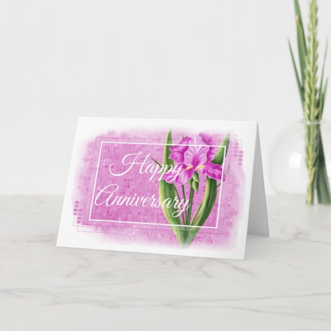 Tarjeta de aniversario feliz - Iris rosa d1 (Anverso)