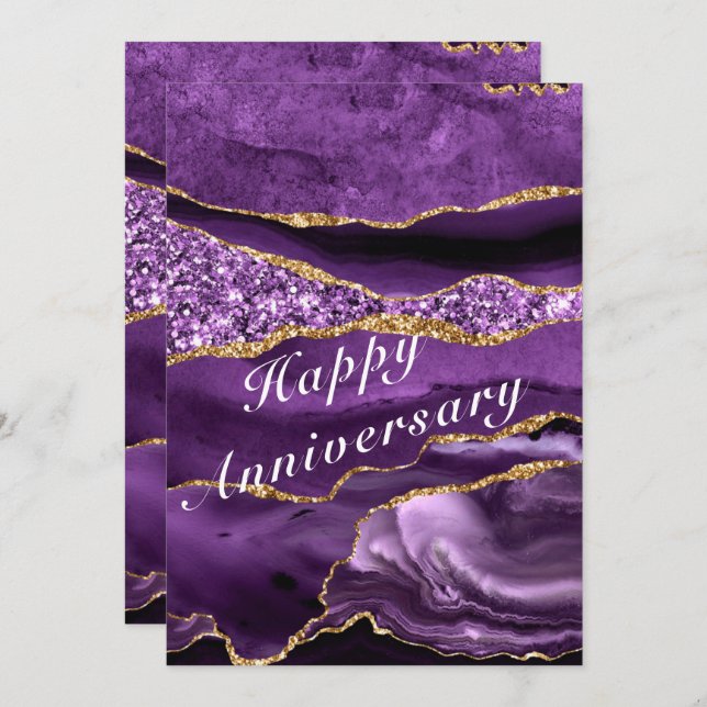 Tarjeta de Aniversario Feliz - Oro Violeta Agple (Anverso / Reverso)