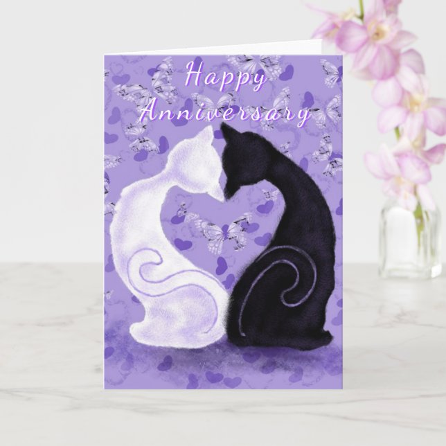 Tarjeta de Aniversario Feliz Pareja de Gato Hermos (Orquídea)