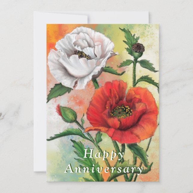 Tarjeta de Aniversario Feliz Popos Blancos Rojos (Anverso)