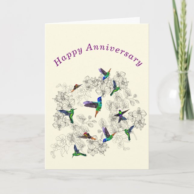 Tarjeta de Aniversario Feliz Volando Aves de Prima (Anverso)