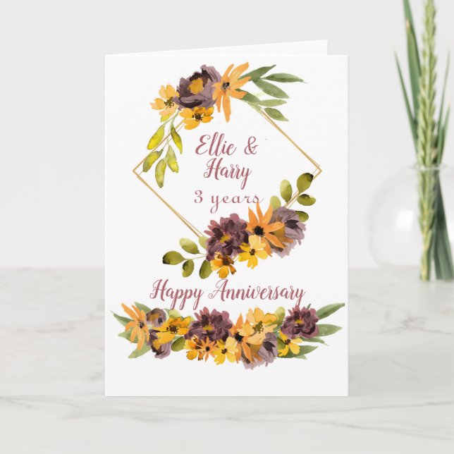 Tarjeta de aniversario floral acuarela para pareja (Anverso)