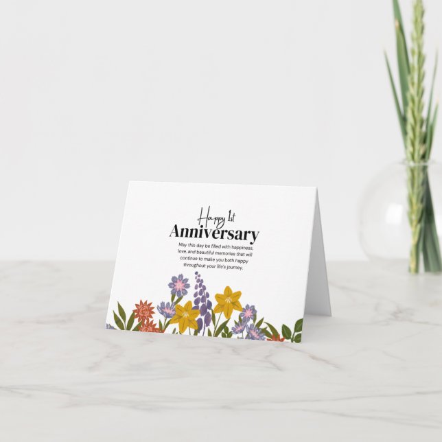 Tarjeta de aniversario floral clásica (Anverso)