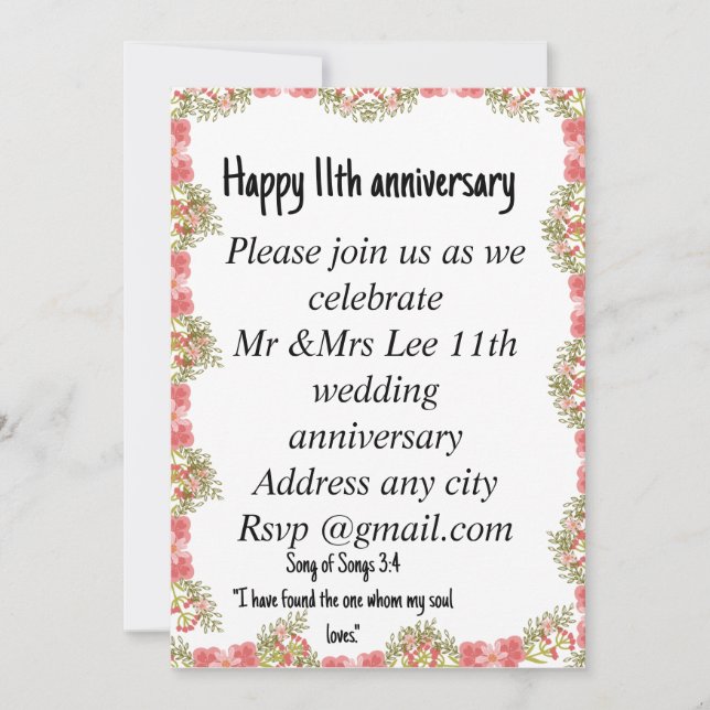 Tarjeta de aniversario floral con versión bíblica  (Anverso)