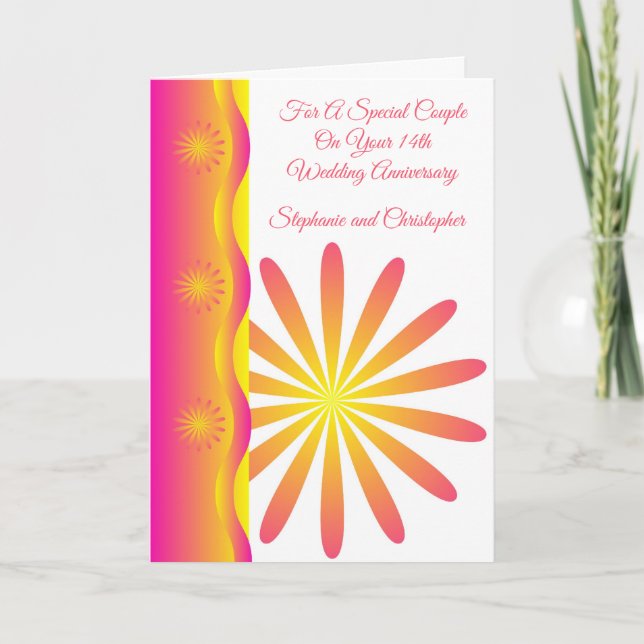 Tarjeta de aniversario floral personalizada 14º Bo (Anverso)