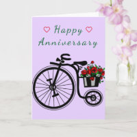 Tarjeta de aniversario Flores románticas Bicicleta