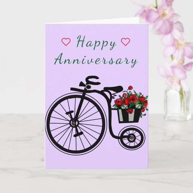 Tarjeta de aniversario Flores románticas en bicicl (Orquídea)