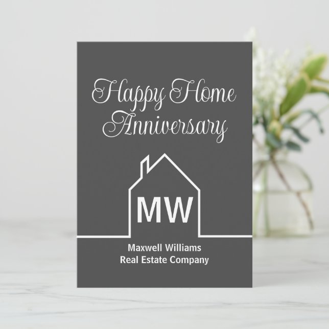 Tarjeta de Aniversario Gray Home de Real Estate Co (Anverso de pie)