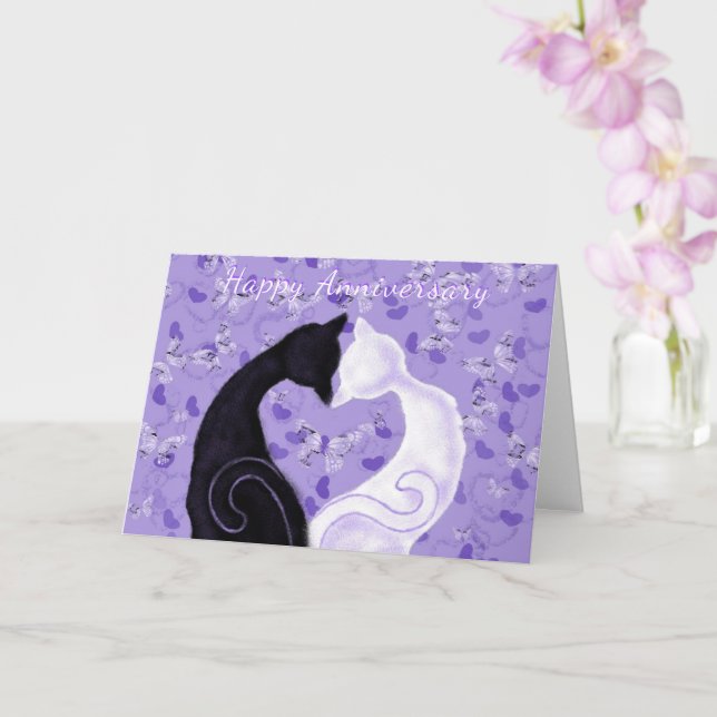 Tarjeta de aniversario Hermosa Pareja de Amor Gato (Orquídea)