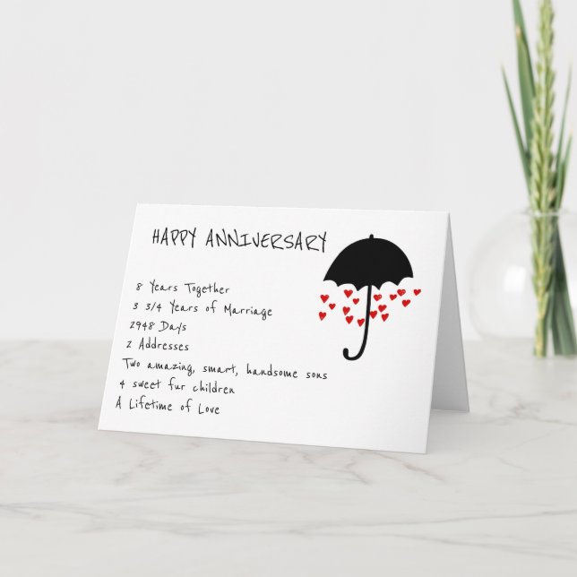 Tarjeta de aniversario Lloviendo Amor (Anverso)