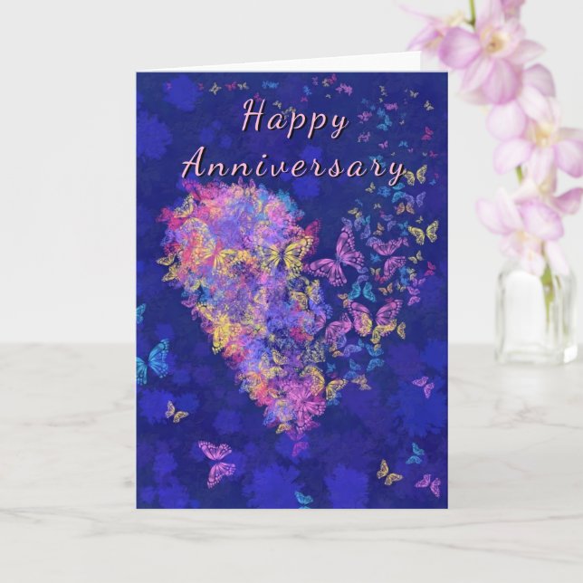 Tarjeta de aniversario Mariposa amor corazón (Orquídea)