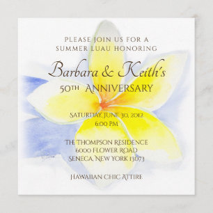 Tarjeta de aniversario número 50 con Plumeria amar