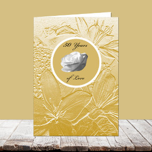 Tarjeta de aniversario número 50 -- Flores doradas
