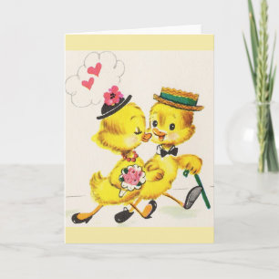 Tarjeta de aniversario o boda de patito retro