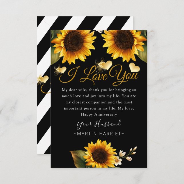 Tarjeta de aniversario para esposa con girasoles q (Anverso / Reverso)