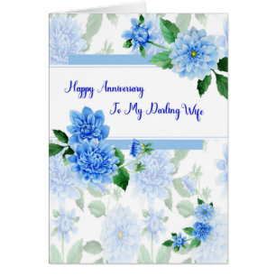 Tarjeta de aniversario para esposa, dahlias azules