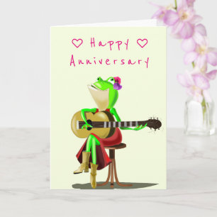 Tarjeta de aniversario Rana romántica con guitarra