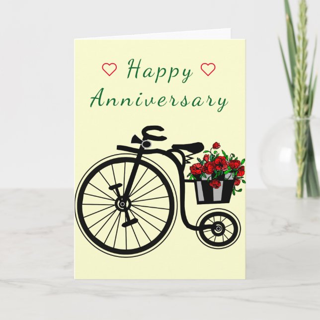Tarjeta de aniversario romántica con bicicleta de  (Anverso)