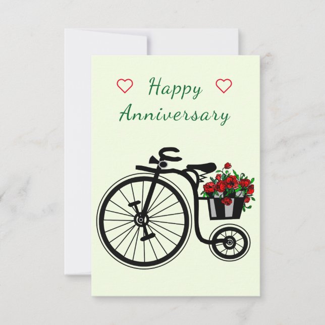 Tarjeta de aniversario romántica con bicicleta de  (Anverso)