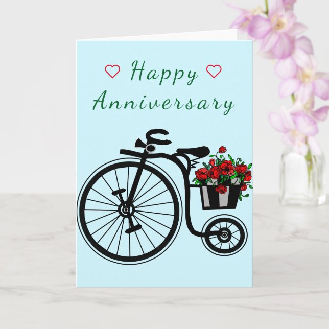 Tarjeta de aniversario romántica con bicicleta de  (Orquídea)