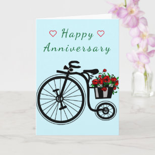 Tarjeta de aniversario romántica con bicicleta de 