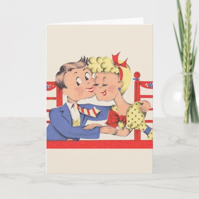 Tarjeta de Aniversario Romántico de Pareja Retro (Anverso)