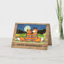Tarjeta de aniversario romántico de zorros rojos "
