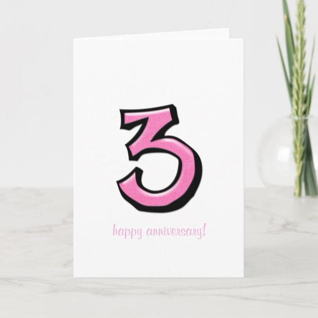Tarjeta de aniversario rosa 3 números de silencio (Anverso)
