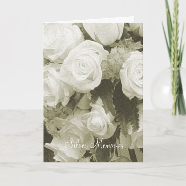 Tarjeta de aniversario Silver Memories Sepia Roses (Anverso)