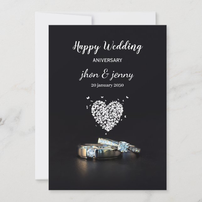 Tarjeta de aniversario simple de Boda negro (Anverso)