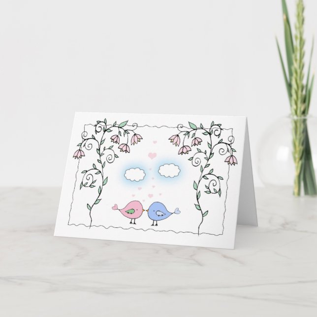 Tarjeta de Aniversario Simple y Linda Aves (Anverso)