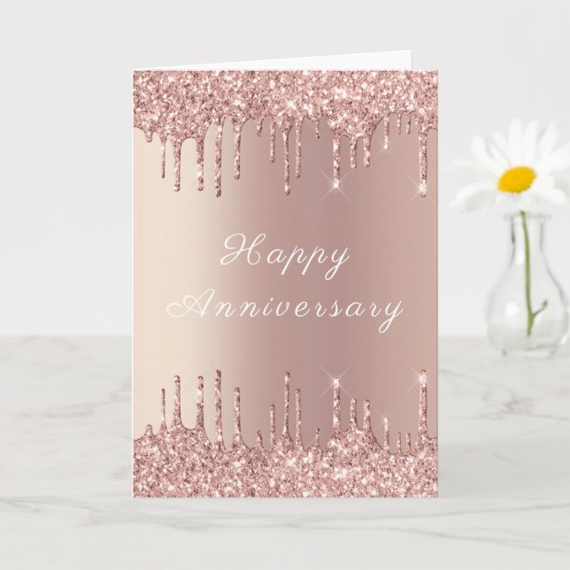Tarjeta de Aniversario Sparkly del Purpurina Rosa  (Planta pequeña)