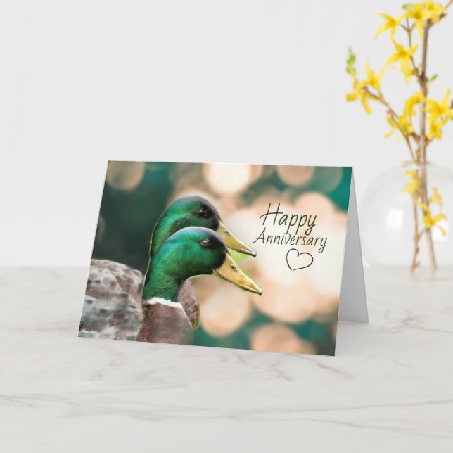 Tarjeta de aniversario temática de pato (flor amarilla)