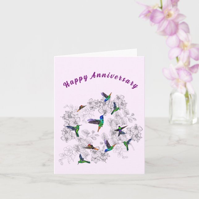 Tarjeta de aniversario Volando Aves de Primavera (Orquídea)