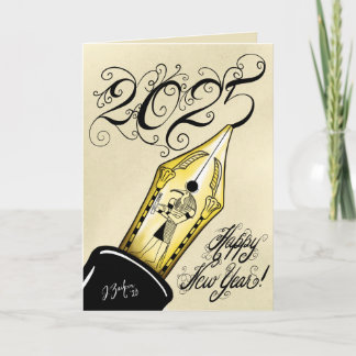 Tarjeta de Año Nuevo 2025 con pluma estilográfica