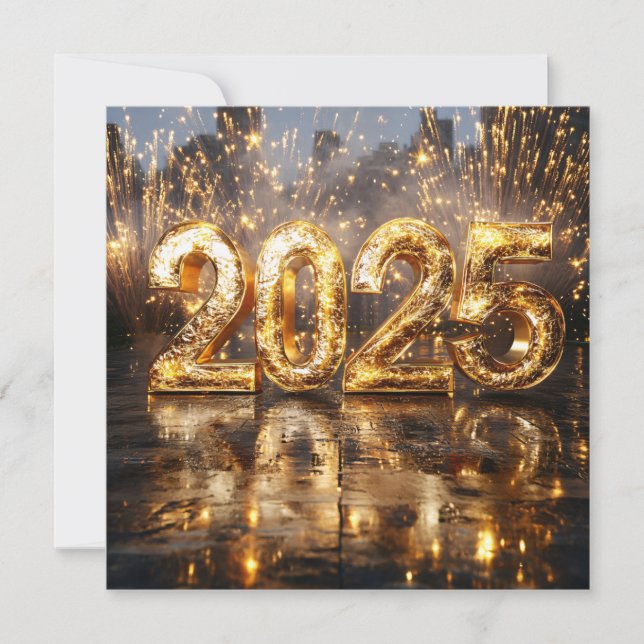 Tarjeta de Año Nuevo 2025 Oro Brillante (Anverso)
