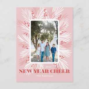 Tarjeta de Año Nuevo Alegre Rosa HolidayPostcard