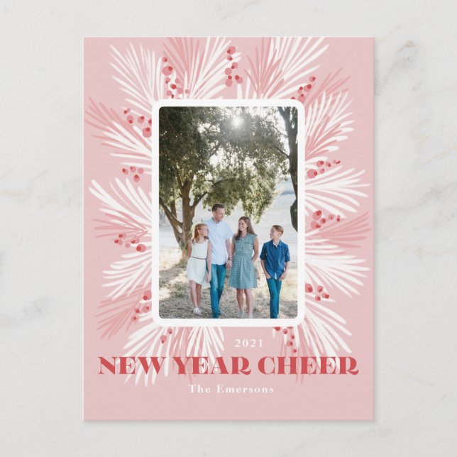 Tarjeta de Año Nuevo Alegre Rosa HolidayPostcard (Anverso)
