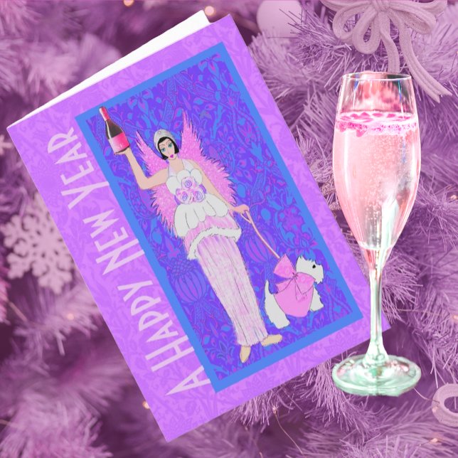 Tarjeta de Año Nuevo Art Nouveau Westig Dog Pink P (Subido por el creador)