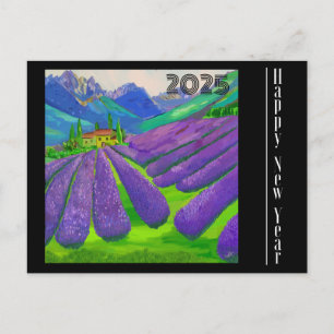 Tarjeta de Año Nuevo Campos de lavanda frente a la
