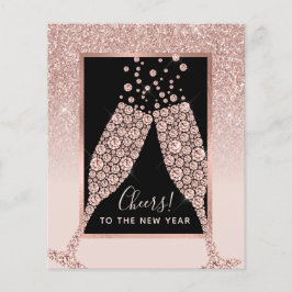 Tarjeta de año nuevo de champagne Purpurina rosa R