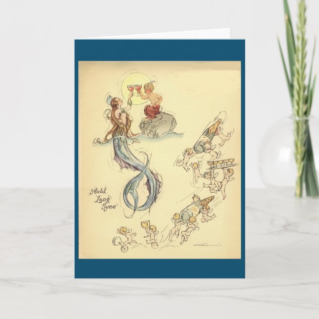 Tarjeta de Año Nuevo de las Sirenas y Cherubs (Anverso)