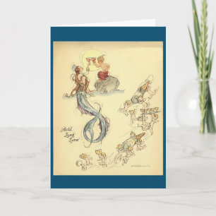 Tarjeta de Año Nuevo de las Sirenas y Cherubs