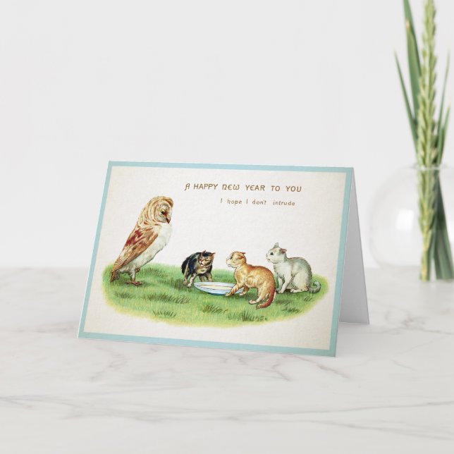 Tarjeta de Año Nuevo de Ranas Vintage (Anverso)