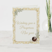 Tarjeta de Año Nuevo Elegante con Hoja de Oro de L